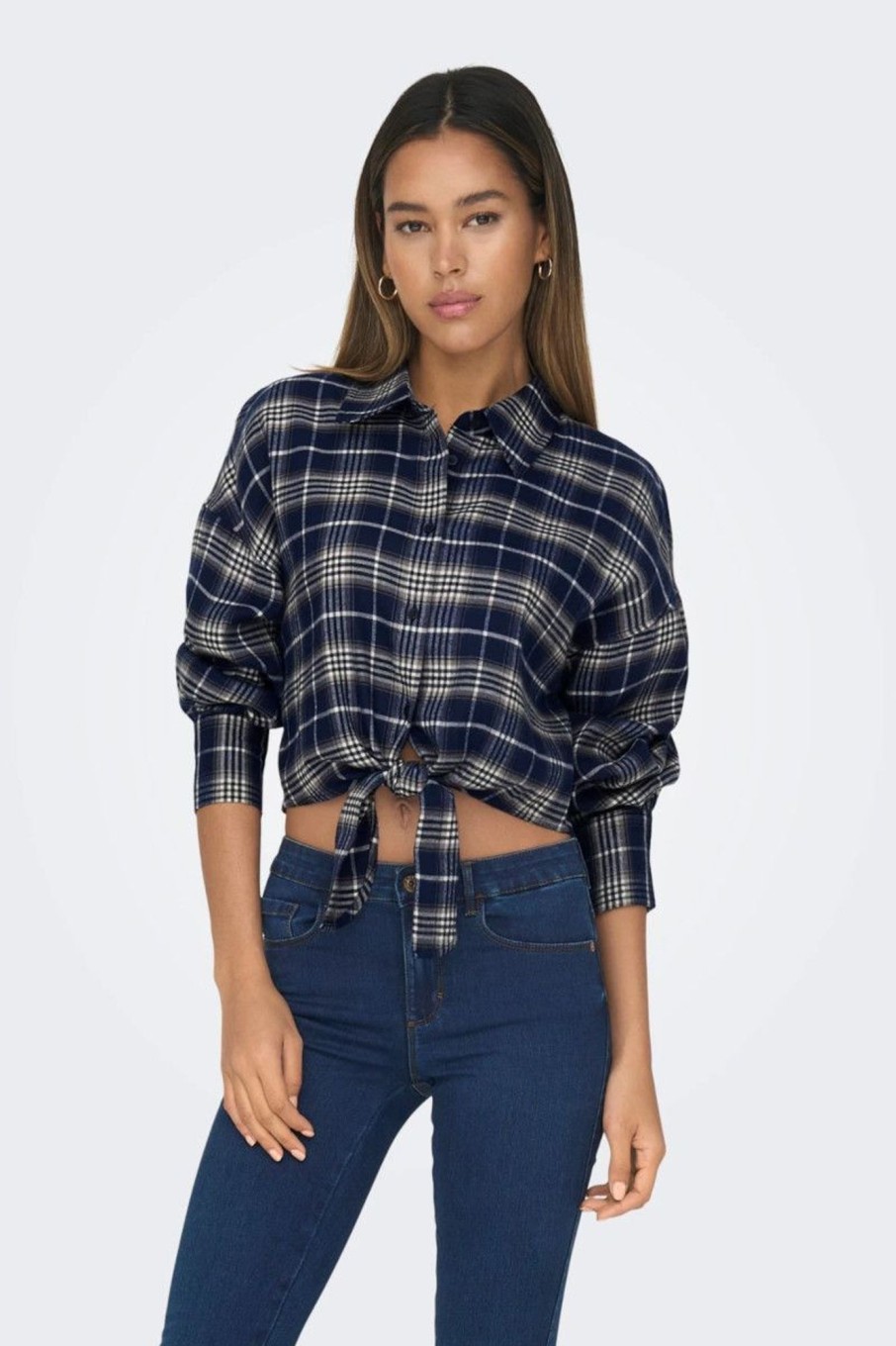 Donna Only | Camicia Cropped Check Donna Blu