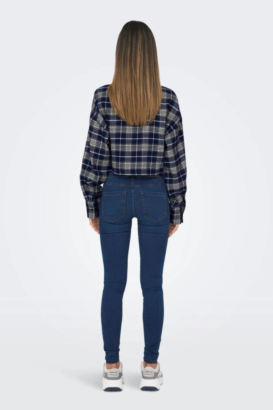 Donna Only | Camicia Cropped Check Donna Blu