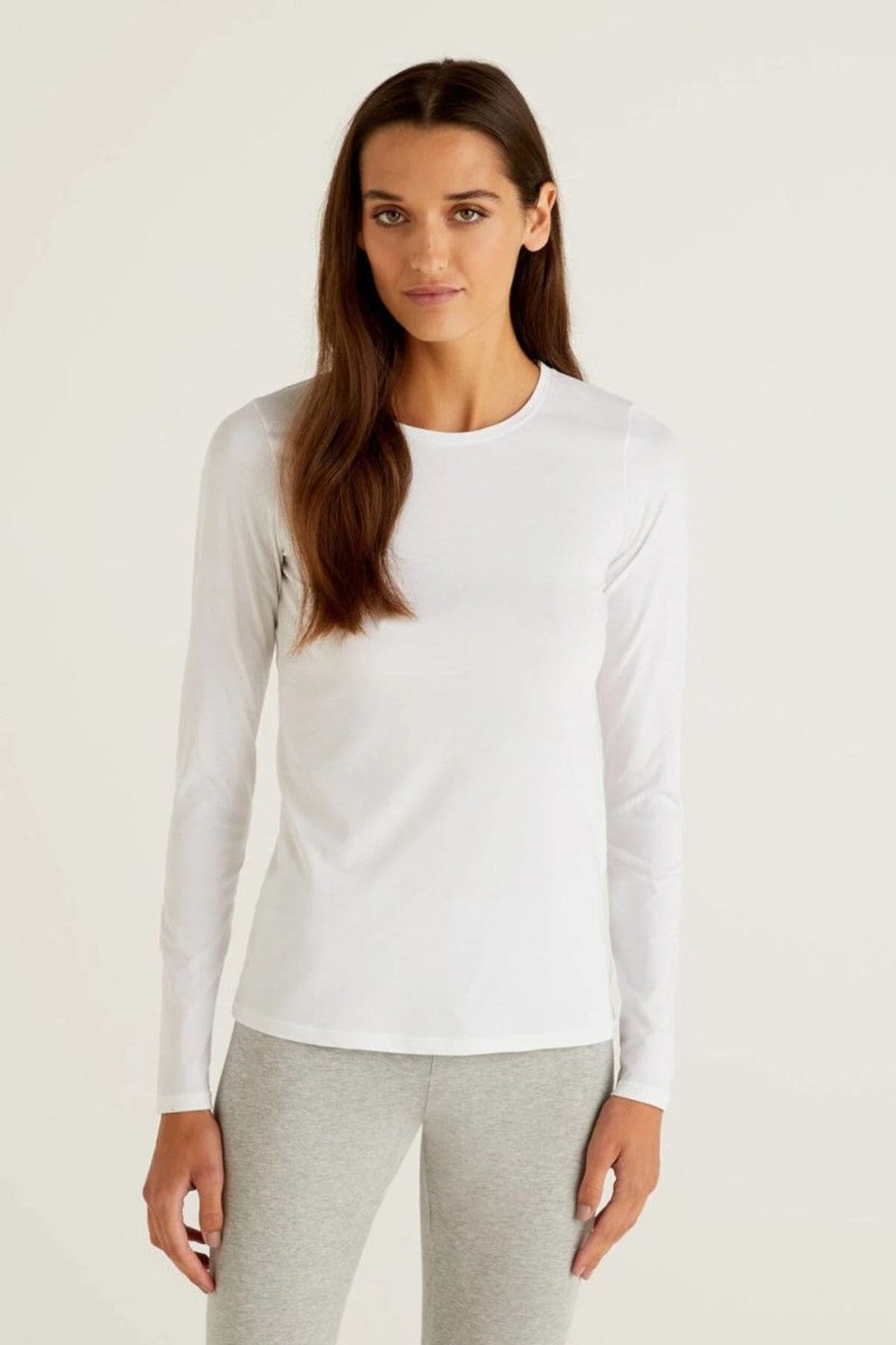 Donna Benetton | T-Shirt Manica Lunga Super Stretch Donna Bianco