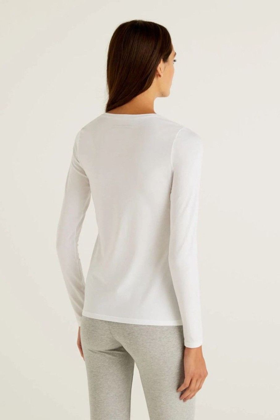 Donna Benetton | T-Shirt Manica Lunga Super Stretch Donna Bianco