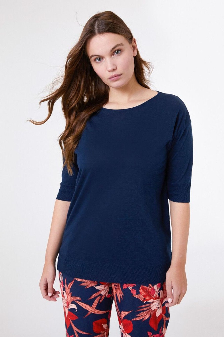 Donna Elena Miro' | T-Shirt Dalla Linea Boxy Donna Blu