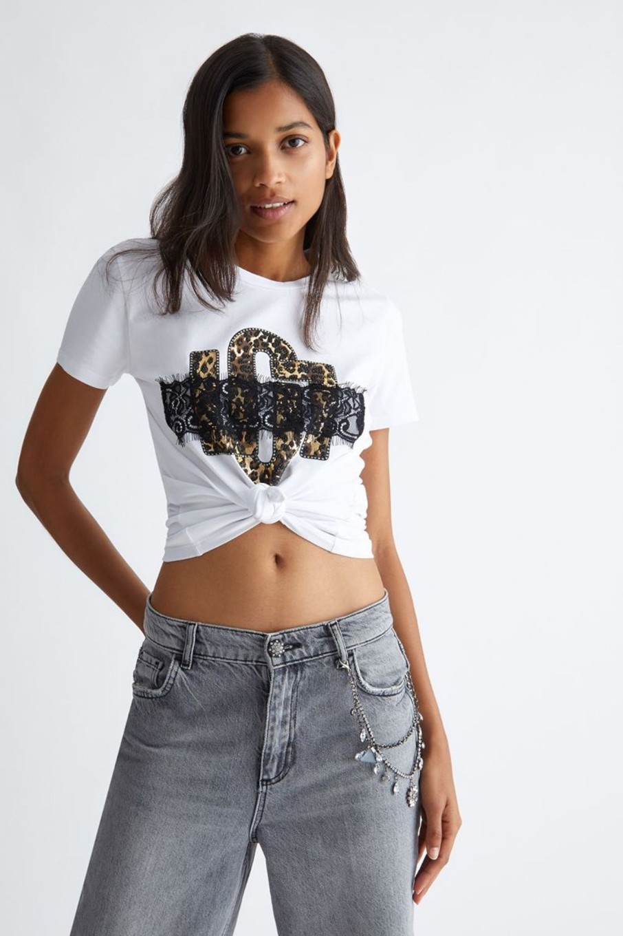 Donna Liu-jo | T-Shirt Con Logo E Pizzo Donna Bianco