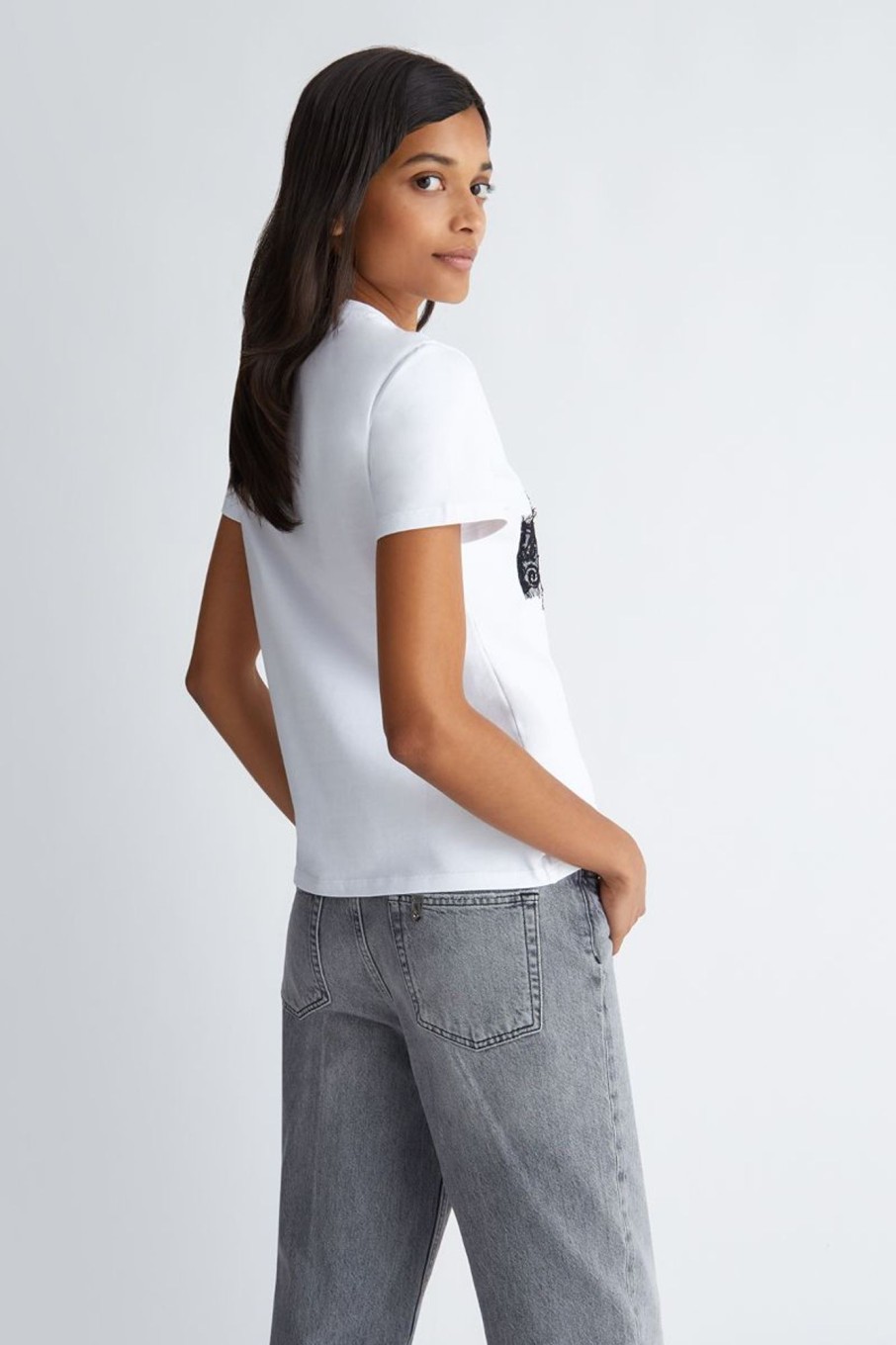 Donna Liu-jo | T-Shirt Con Logo E Pizzo Donna Bianco