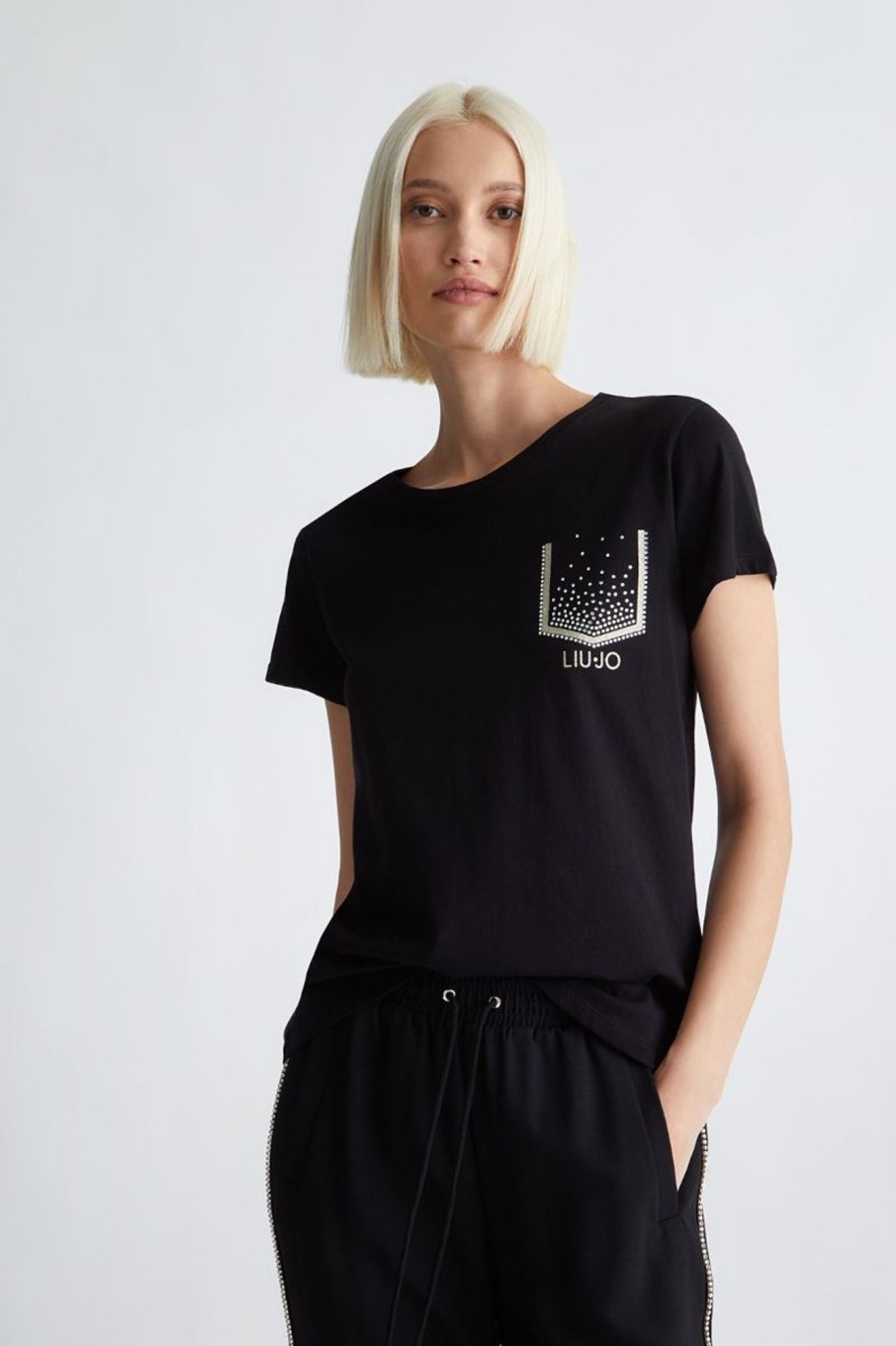 Donna Liu-jo | T-Shirt Con Logo E Strass Donna Nero