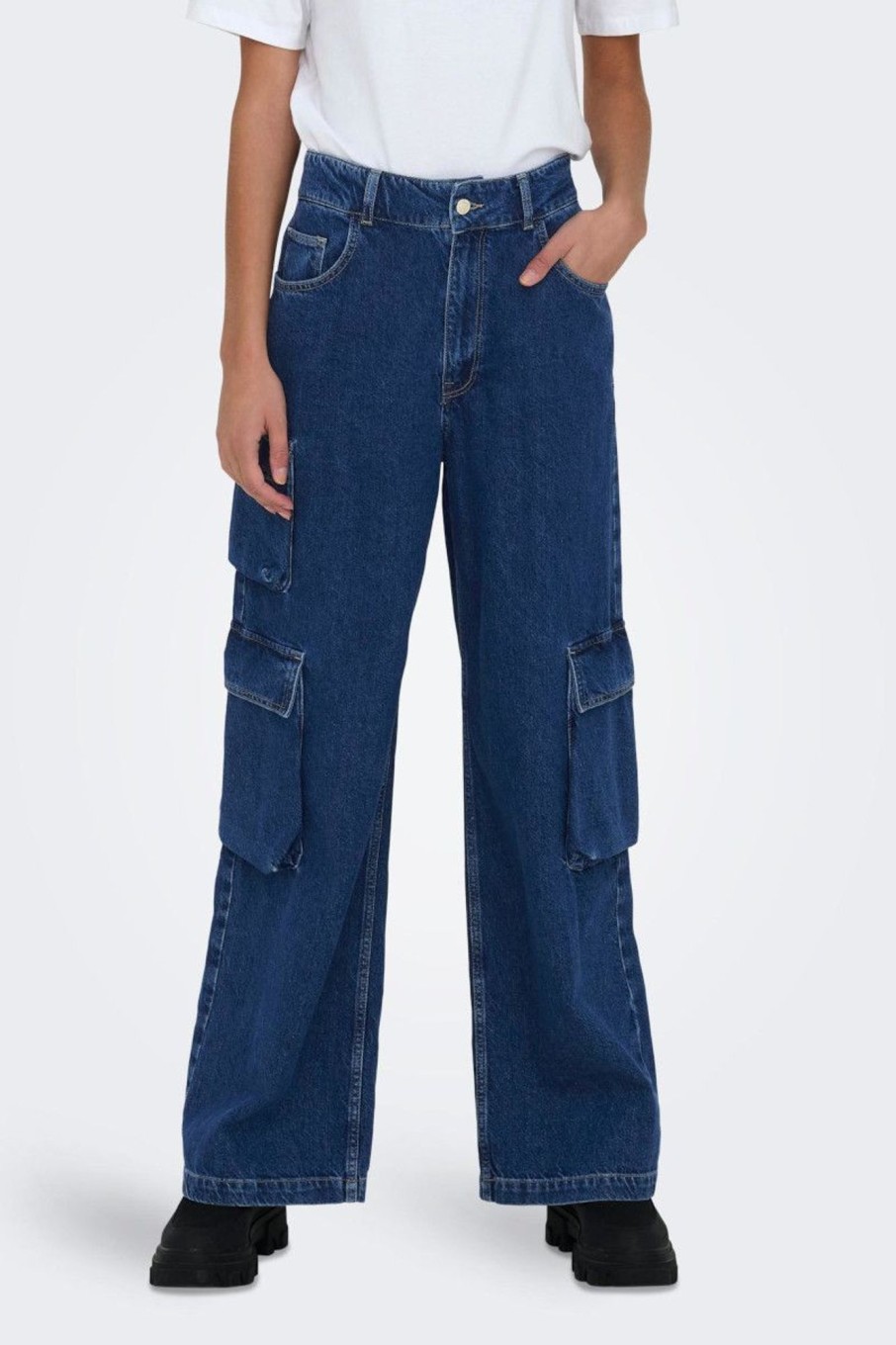 Donna Only | Jeans Wide Leg A Vita Alta L32 Donna Blu