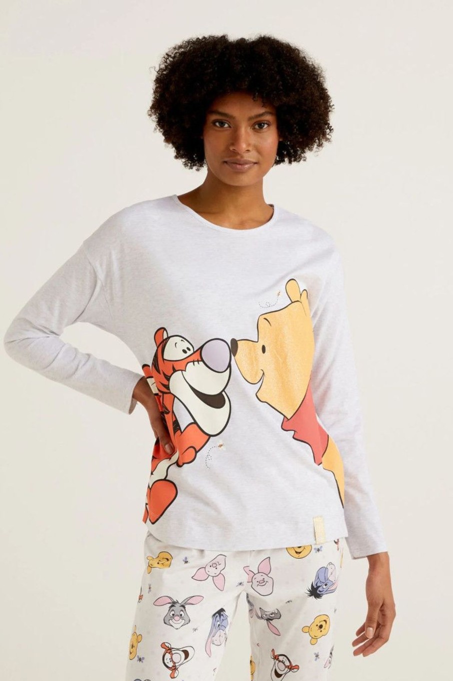 Donna Benetton | T-Shirt Manica Lunga Winnie The Pooh Donna Grigio