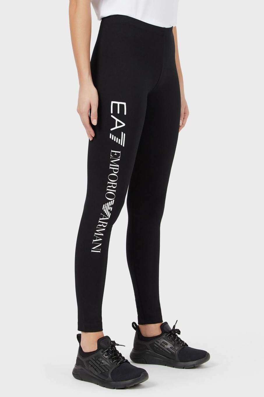 Donna Ea7 | Leggings Stretch Con Maxi-Logo Verticale Donna Nero