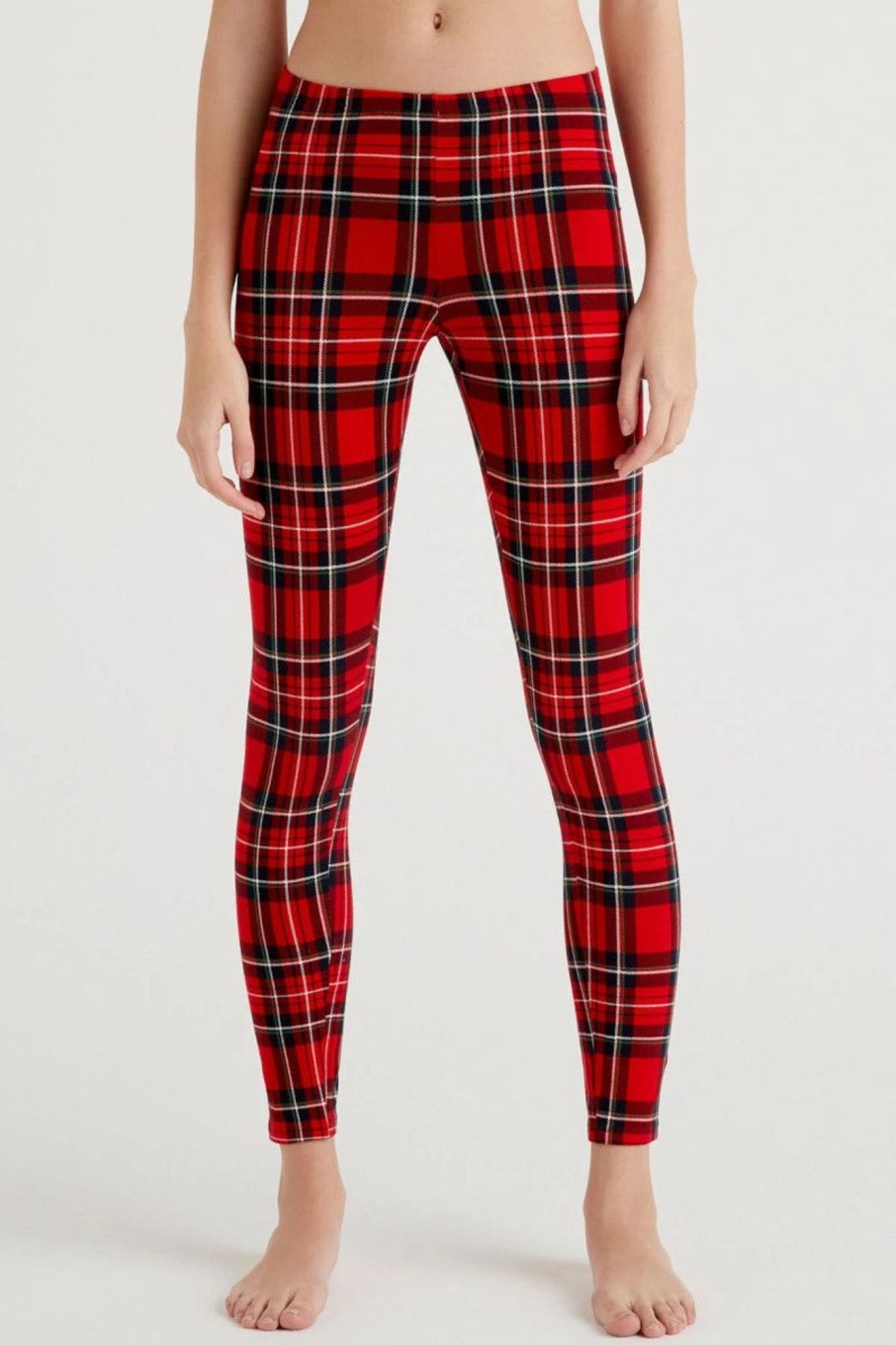 Donna Benetton | Leggings Fantasia Tartan Donna Rosso