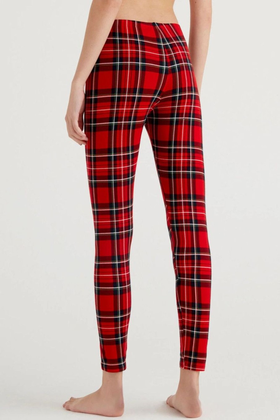 Donna Benetton | Leggings Fantasia Tartan Donna Rosso