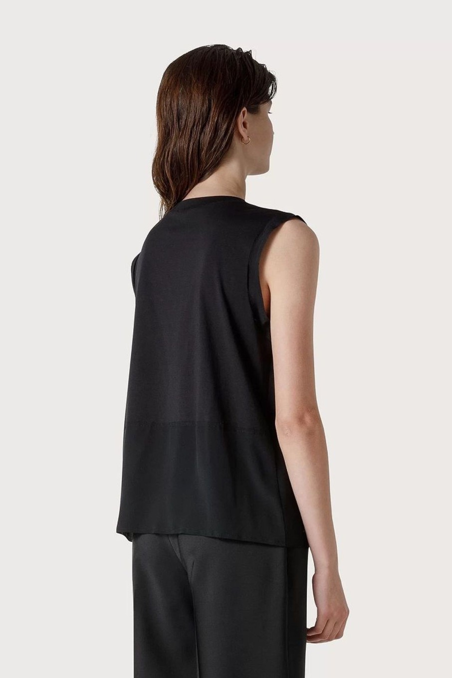 Donna Seventy | Maglia Smanicata Con Ricamo Di Strass Donna Nero