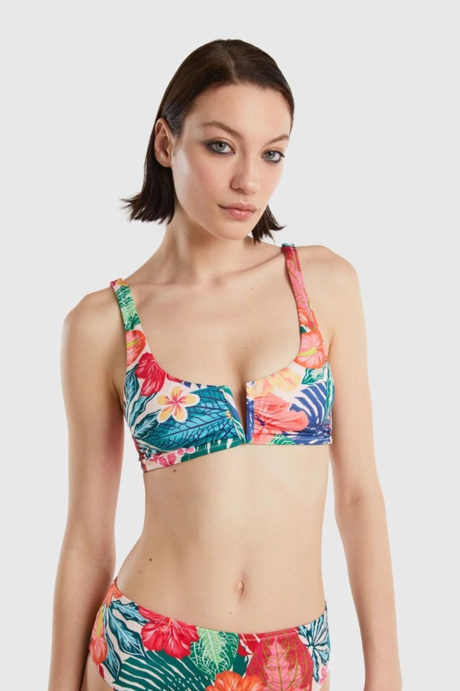 Donna Benetton Bikini | Brassiere Mare Con Stampa Floreale Donna Fantasia