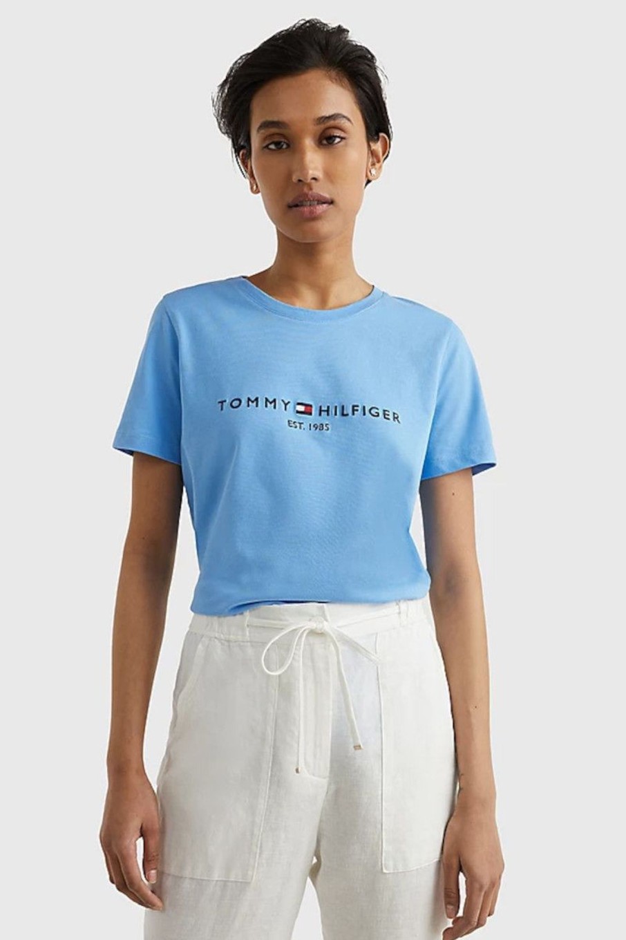 Donna Tommy Hilfiger | T-Shirt Con Logo Donna Azzurro