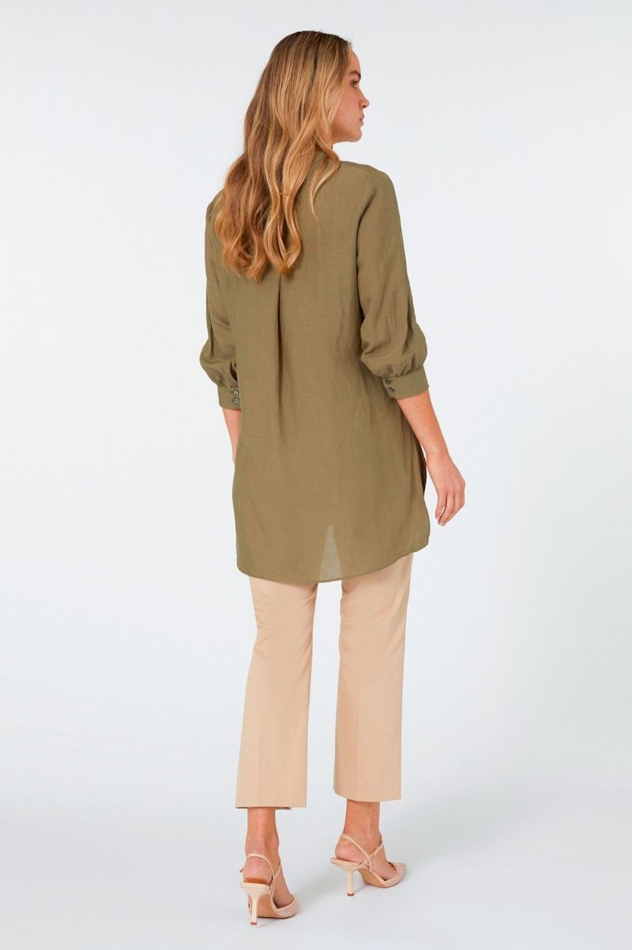 Donna Elena Miro' | Blusa Lunga In Lino E Lyocell Donna Verde Oliva