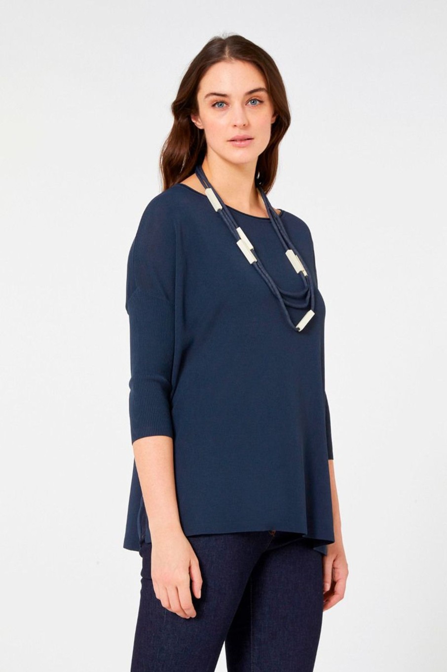 Donna Elena Miro' | Maglia In Ecoviscosa Crepe Con Collana Donna Blu