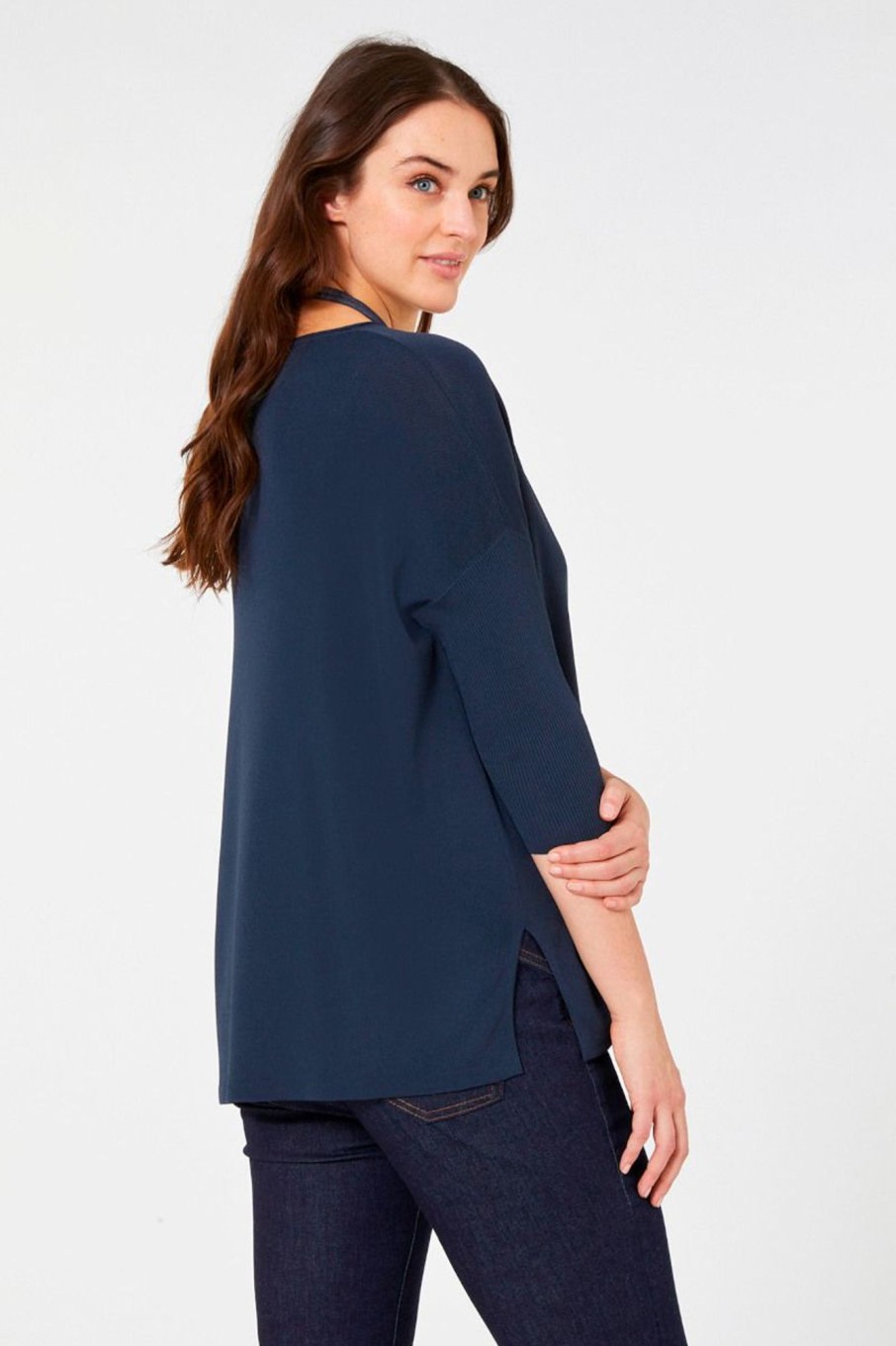 Donna Elena Miro' | Maglia In Ecoviscosa Crepe Con Collana Donna Blu