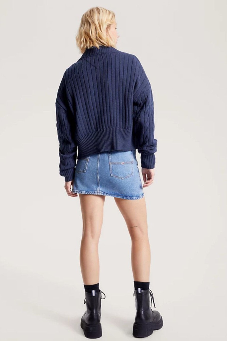 Donna Tommy Hilfiger Jeans | Cardigan Relaxed Fit In Maglia Con Distintivo Donna Blu