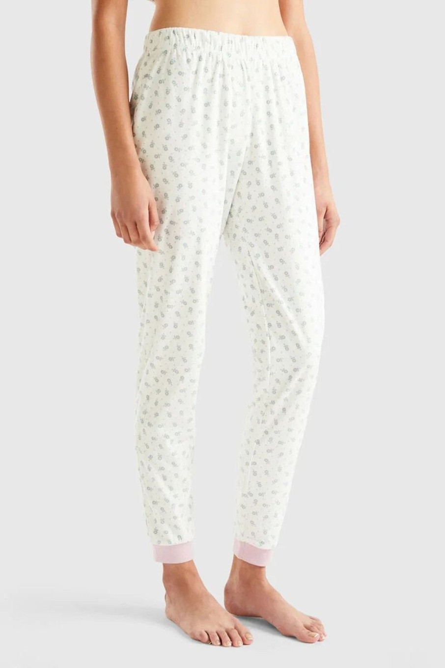 Donna Benetton | Pantaloni Slim Fit A Fiori Donna Bianco