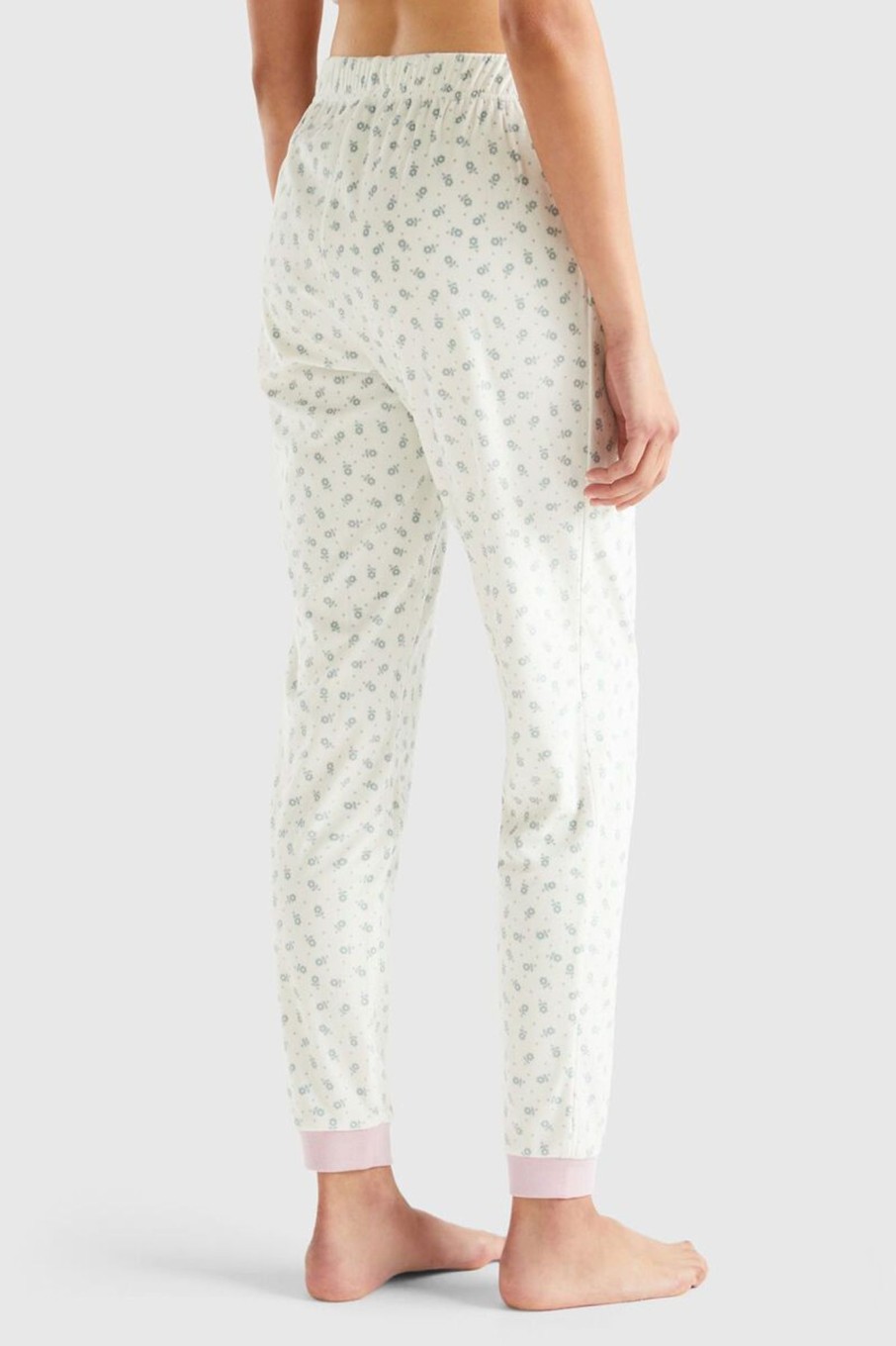 Donna Benetton | Pantaloni Slim Fit A Fiori Donna Bianco