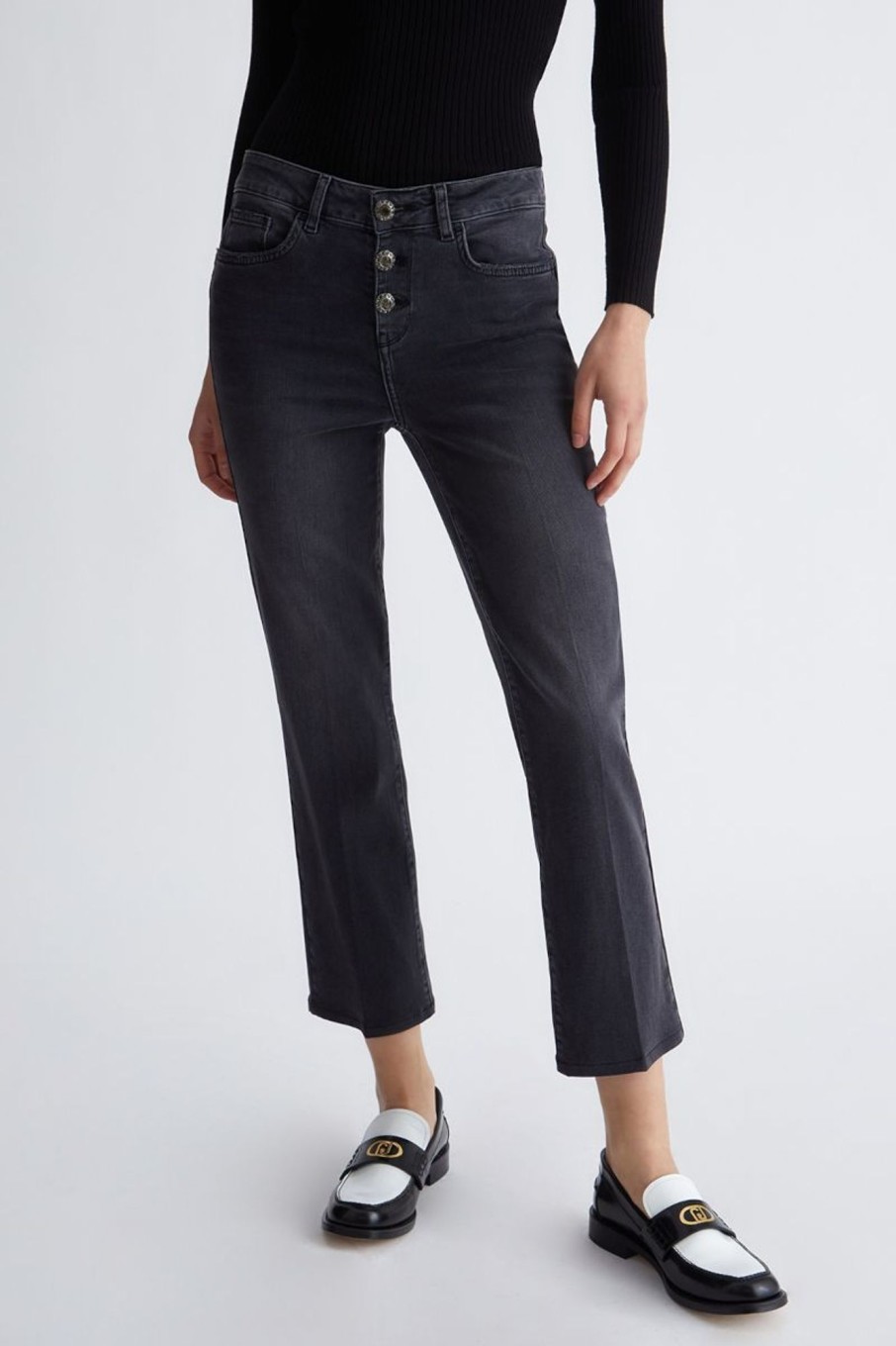 Donna Liu-jo | Jeans Bootcut Cropped Donna Nero