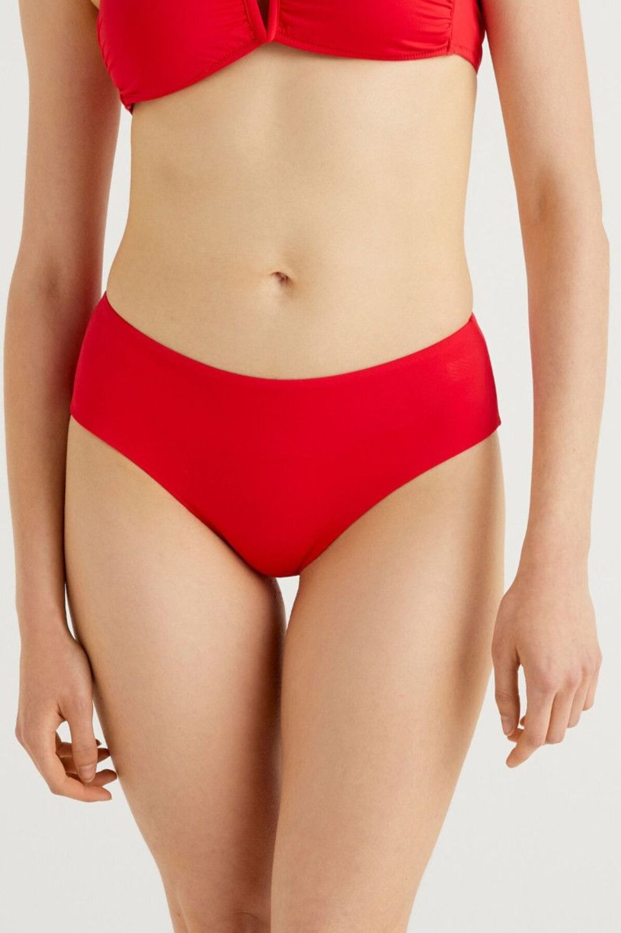 Donna Benetton Bikini | Slip Mare Fianco Alto Donna Rosso