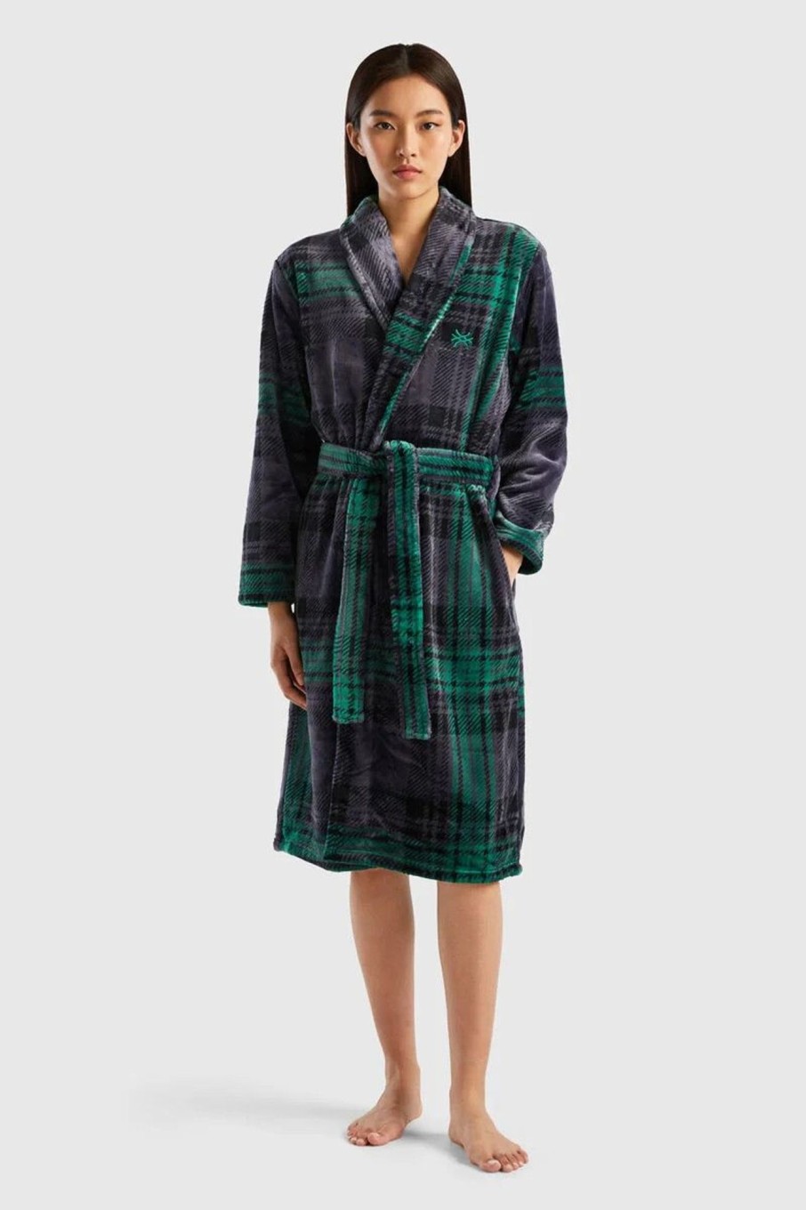 Donna Benetton | Vestaglia Tartan Donna Verde