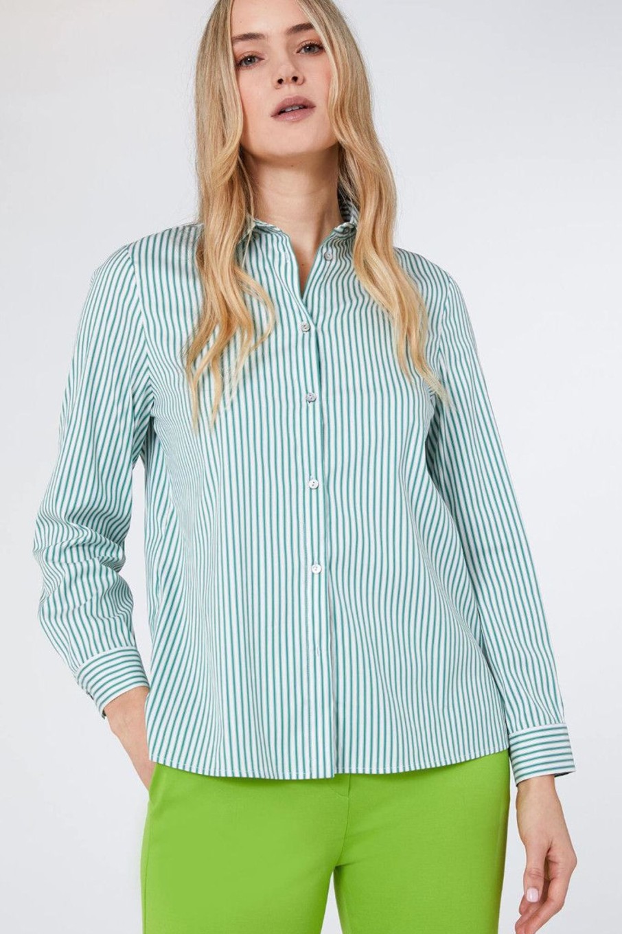 Donna Elena Miro' | Camicia In Popeline Rigato Donna Verde