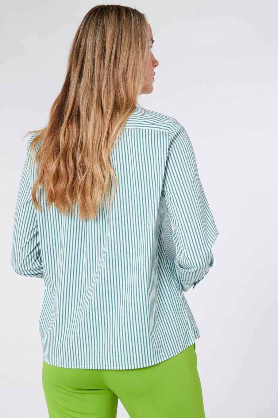 Donna Elena Miro' | Camicia In Popeline Rigato Donna Verde