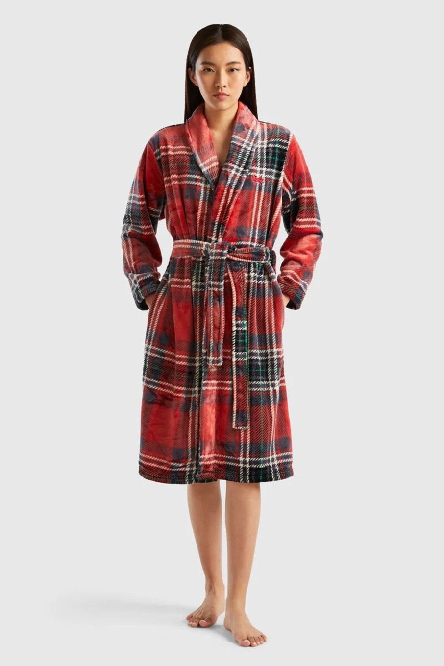 Donna Benetton | Vestaglia Tartan Donna Rosso