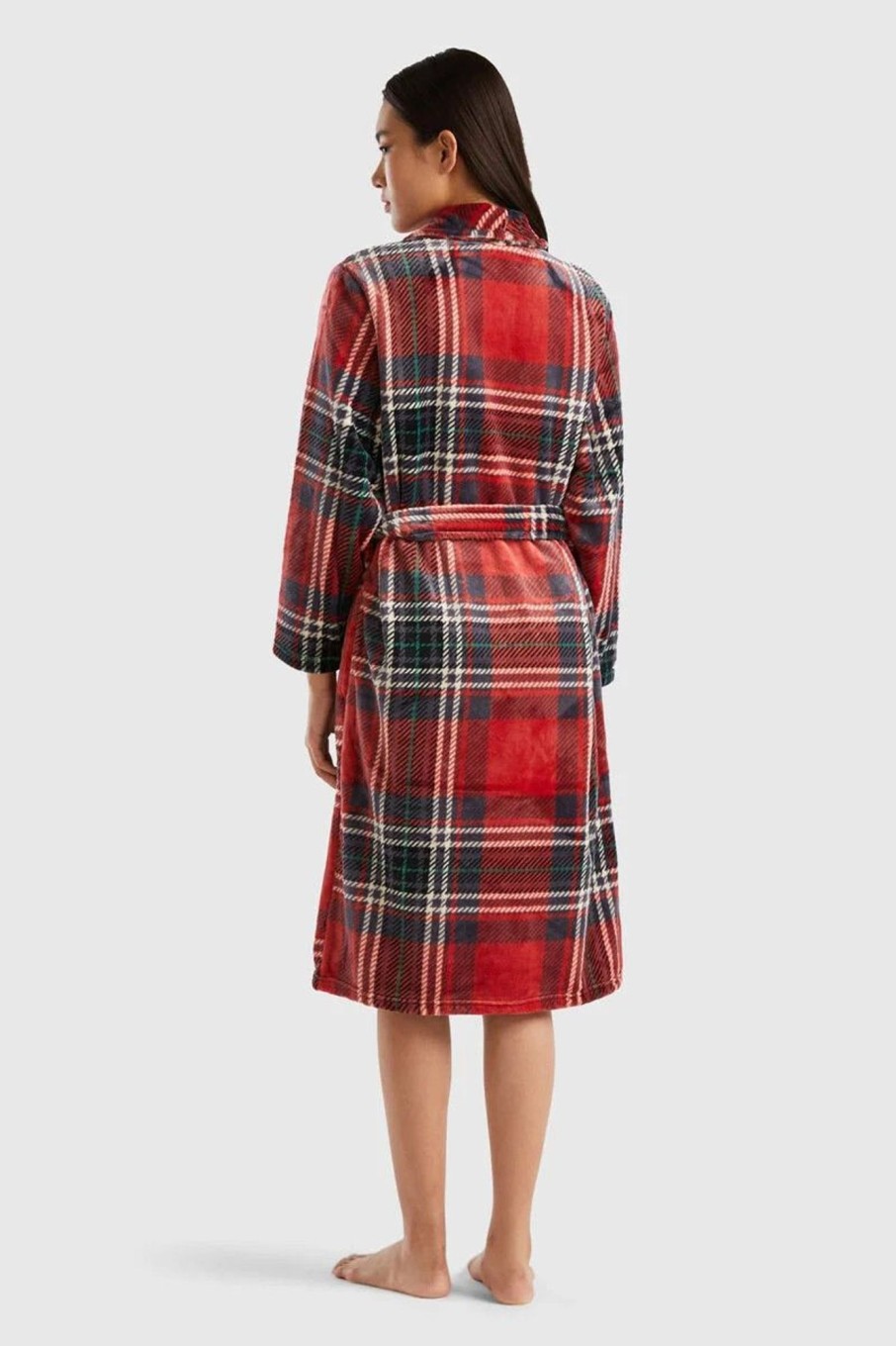 Donna Benetton | Vestaglia Tartan Donna Rosso