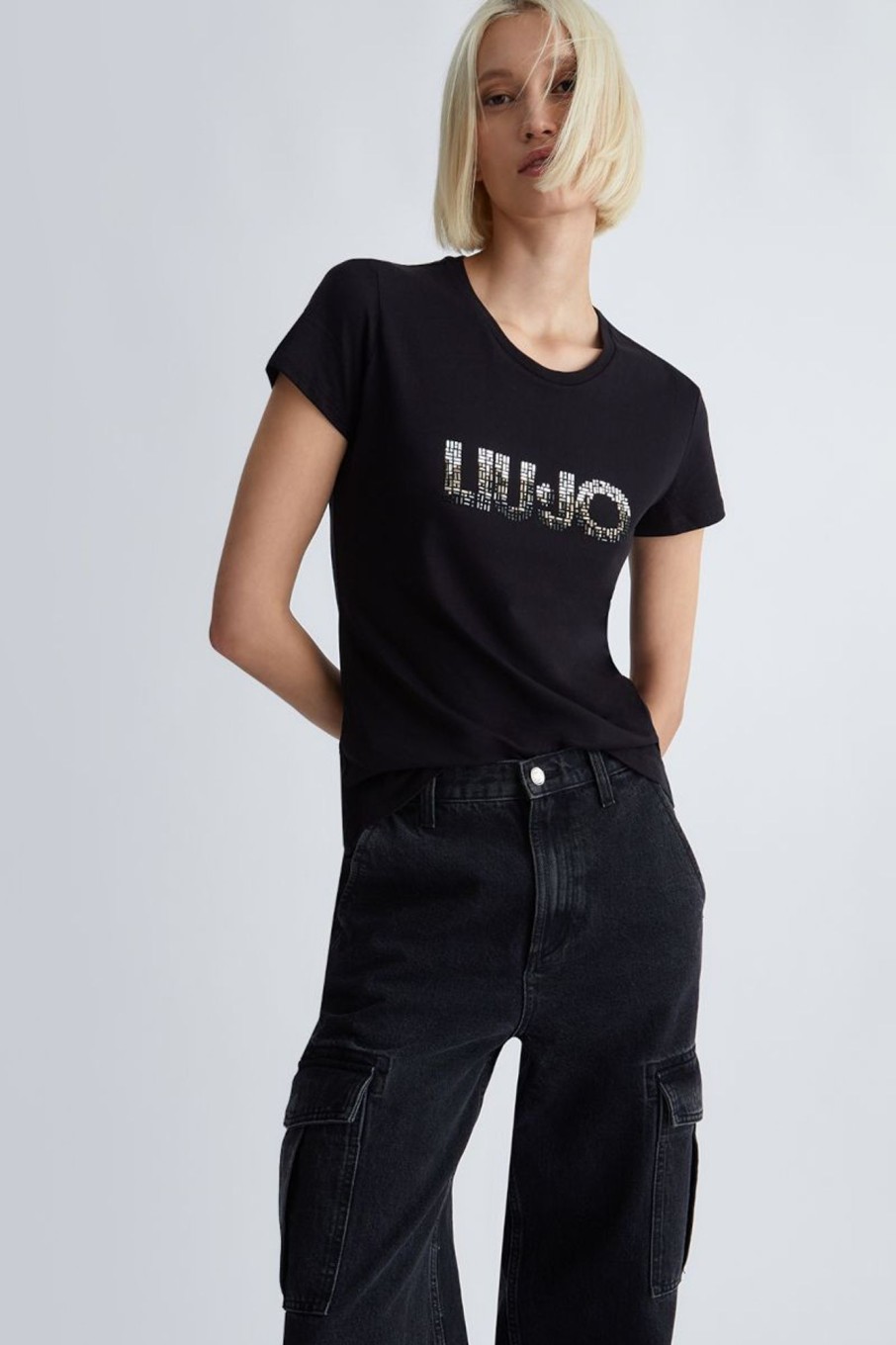 Donna Liu-jo | T-Shirt Con Logo E Strass Donna Nero