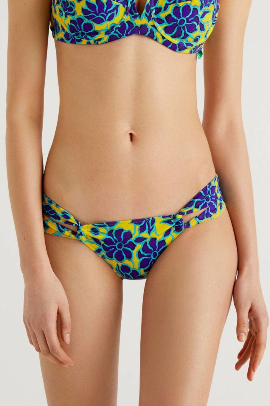 Donna Benetton Bikini | Slip Mare Con Fascette Sui Fianchi Donna Fantasia