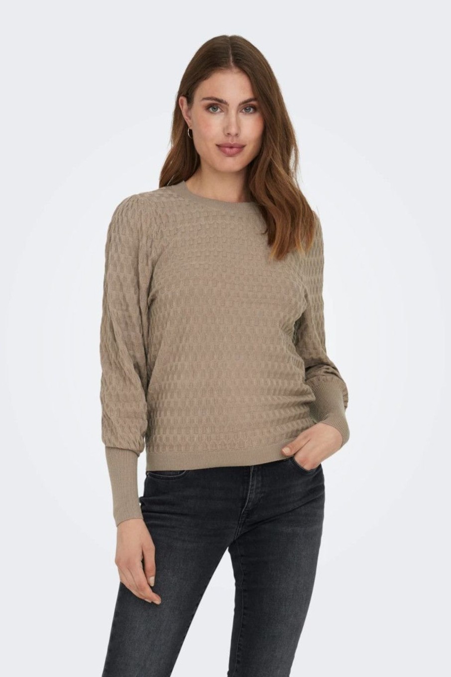 Donna Only | Pullover In Maglia Strutturato Donna Beige