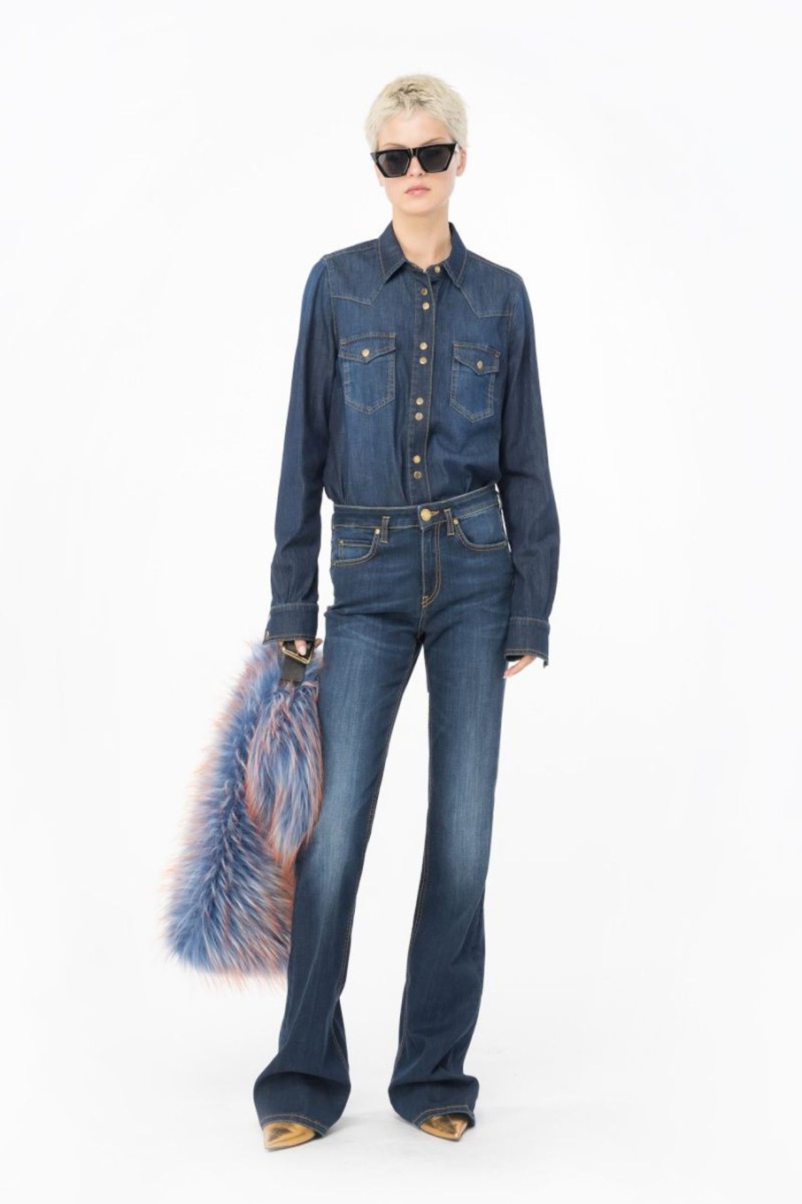 Donna Pinko | Jeans A Zampa In Denim Stretch Donna Denim