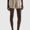 Donna Benetton | Shorts Fluidi Con Pizzo Donna Beige