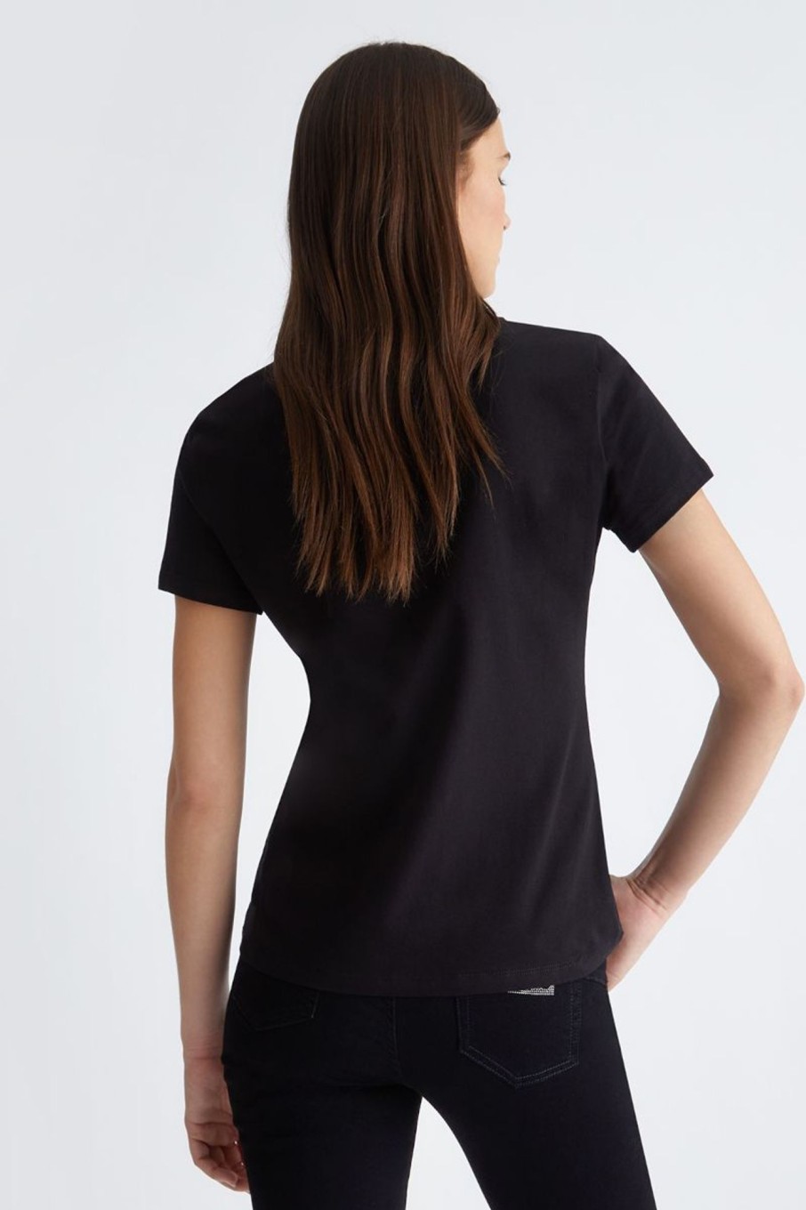 Donna Liu-jo | T-Shirt Con Logo E Pizzo Donna Nero