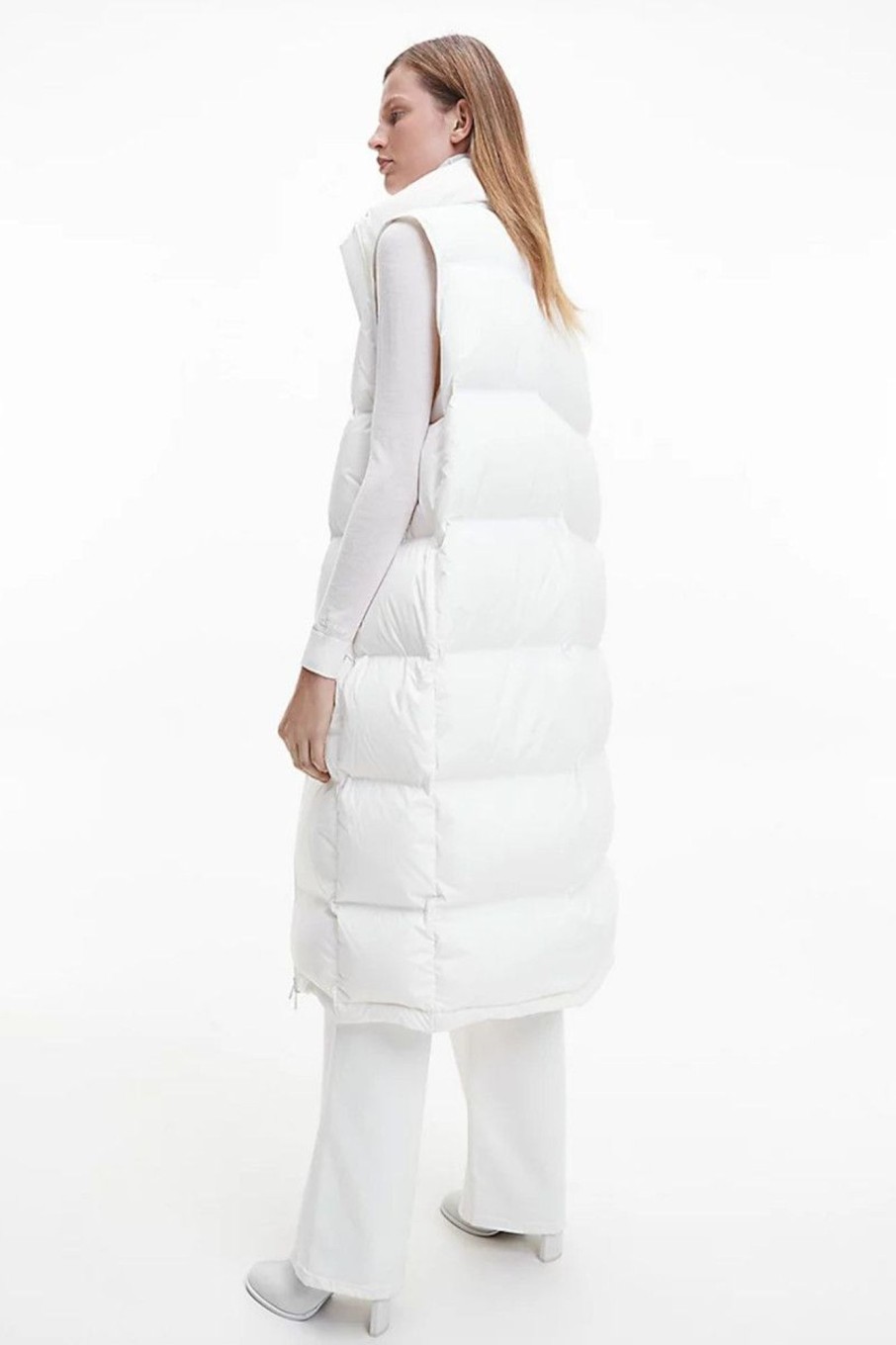 Donna Calvin Klein | Gilet Lungo In Piumino Senza Cuciture Donna Bianco