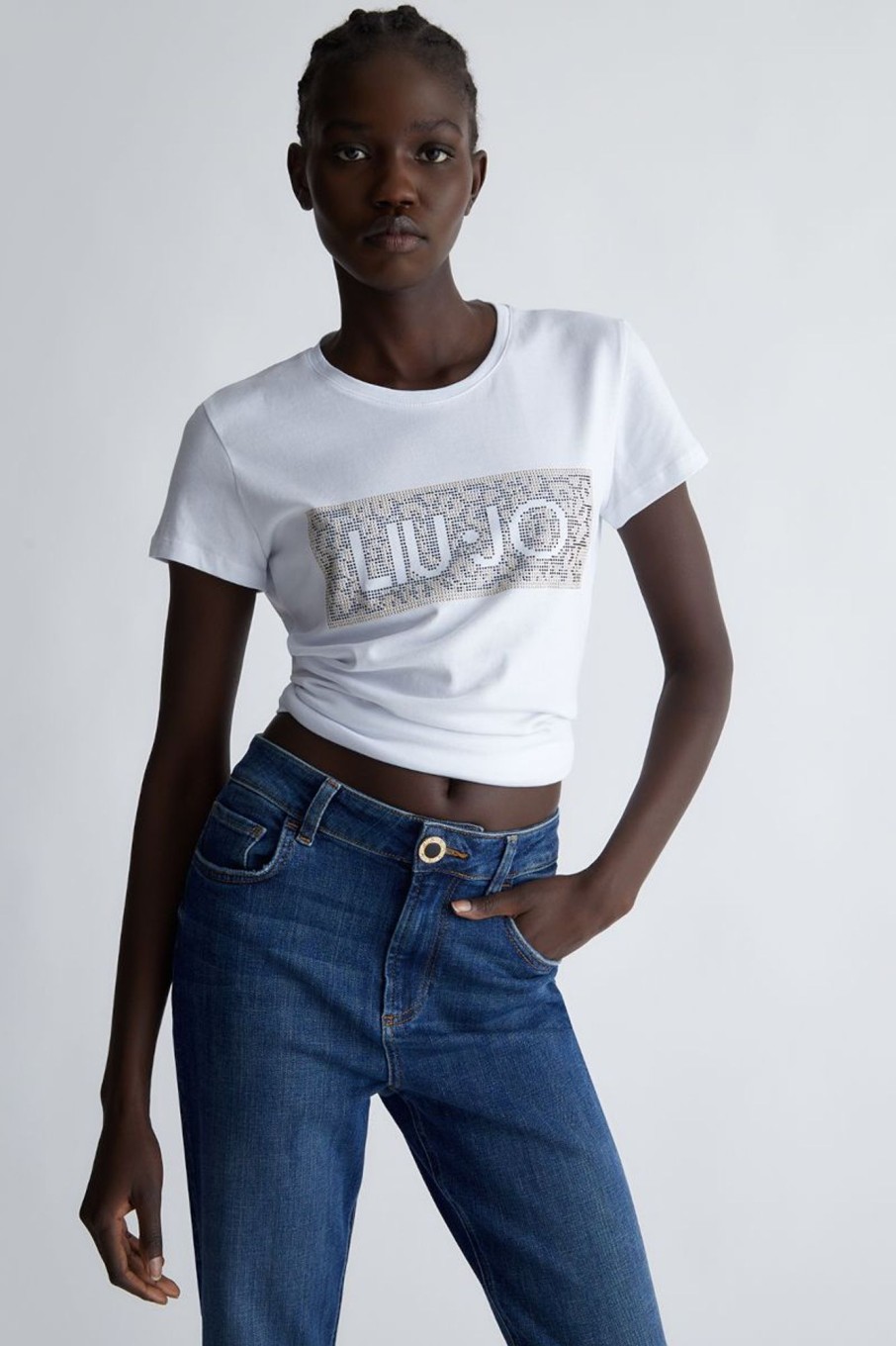 Donna Liu-jo | T-Shirt Con Logo E Strass Donna Bianco