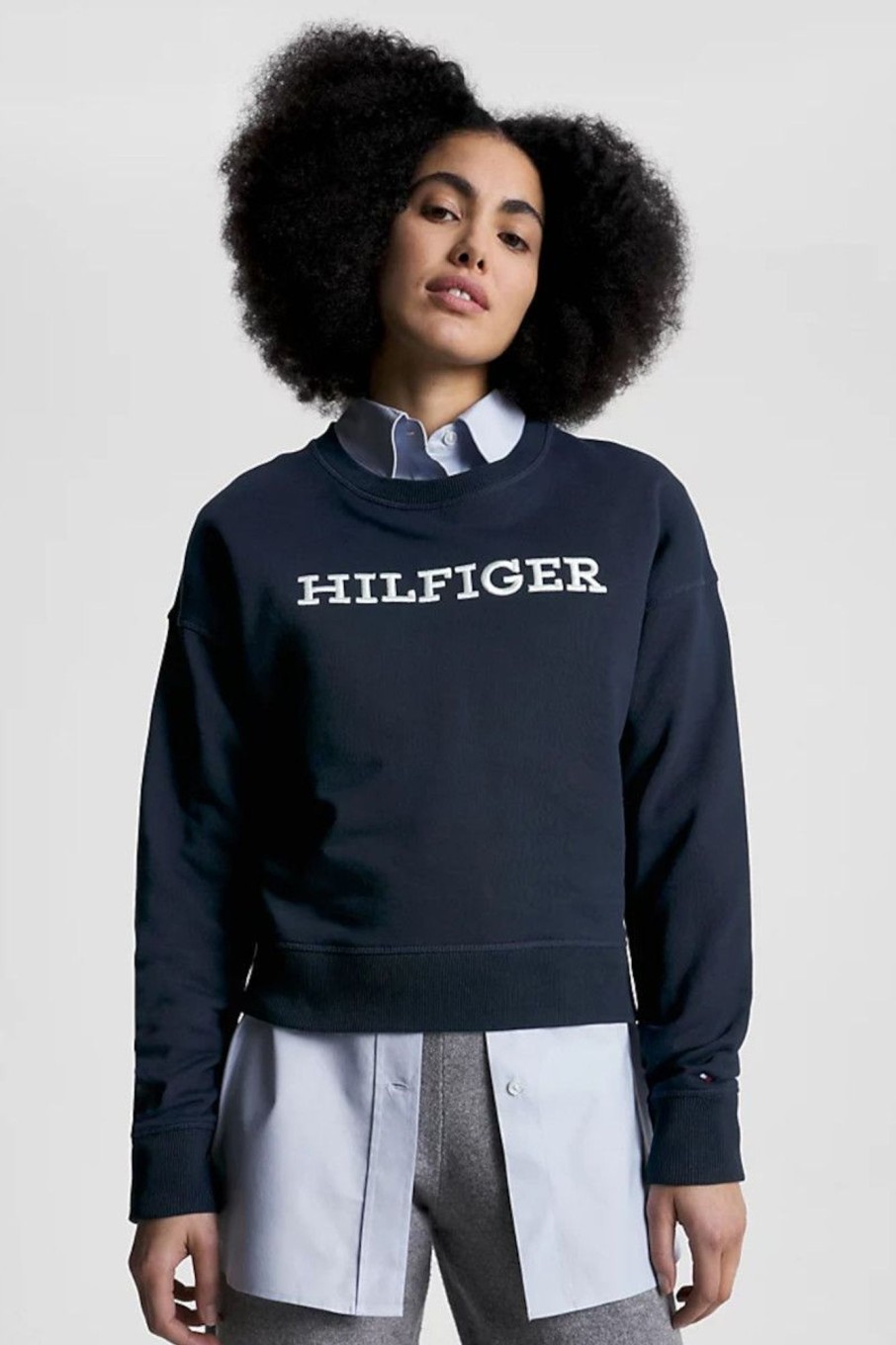 Donna Tommy Hilfiger | Felpa Hilfiger Monotype Con Logo Ricamato Donna Blu