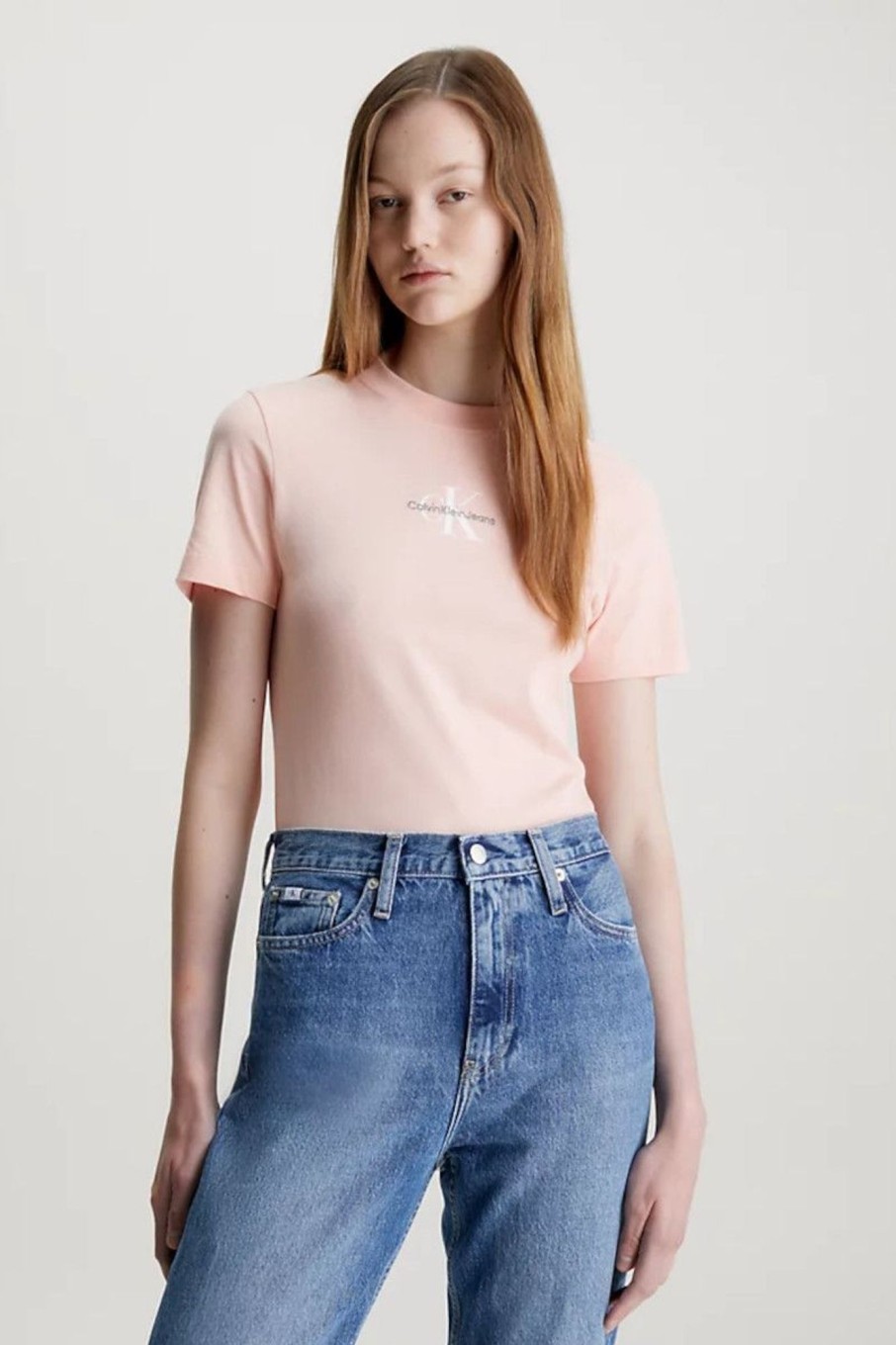 Donna Calvin Klein Jeans | T-Shirt In Cotone Con Monogramma Donna Rosa