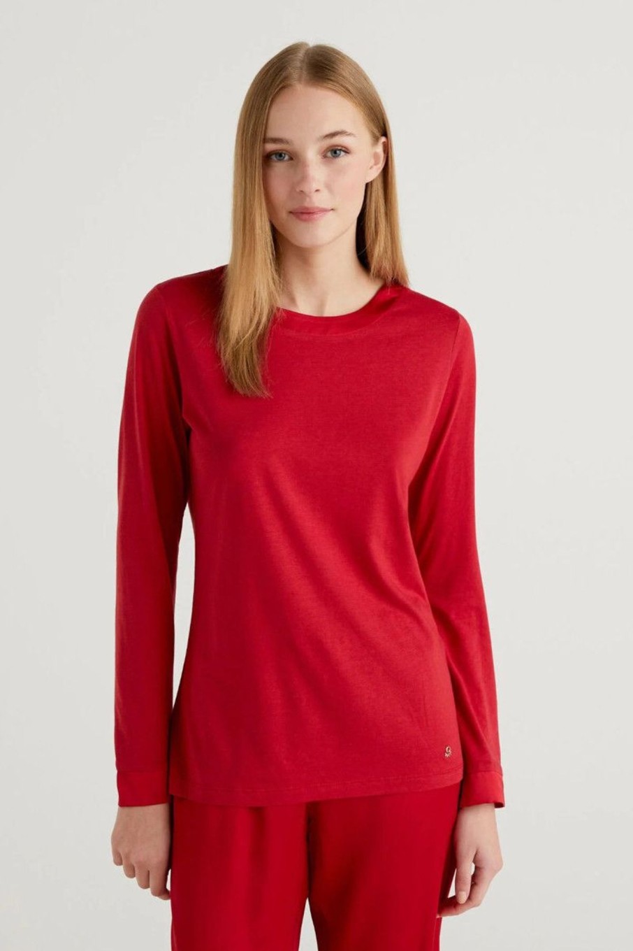 Donna Benetton | Maglia Con Inserti Satin Donna Rosso