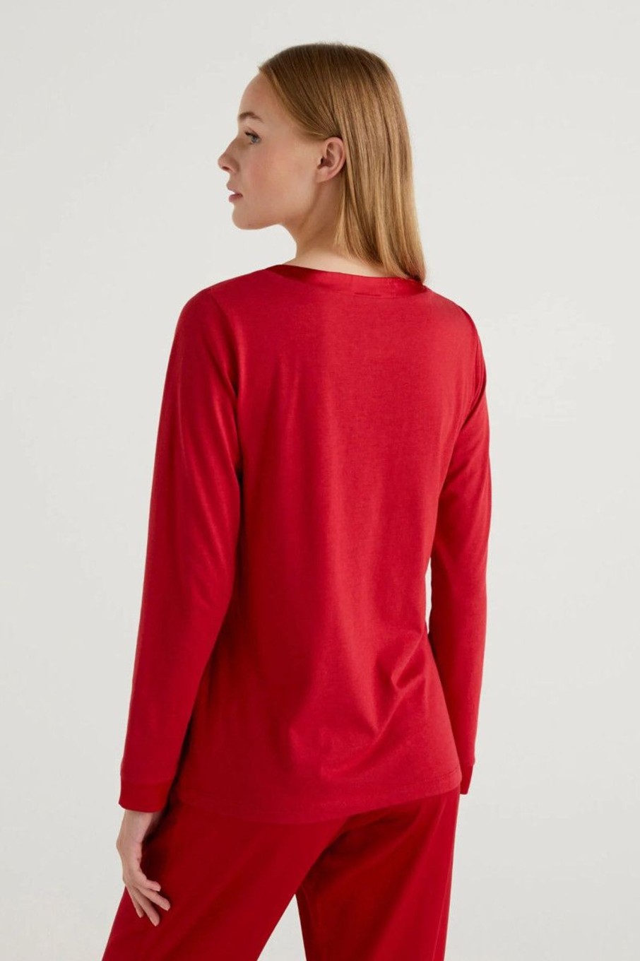 Donna Benetton | Maglia Con Inserti Satin Donna Rosso