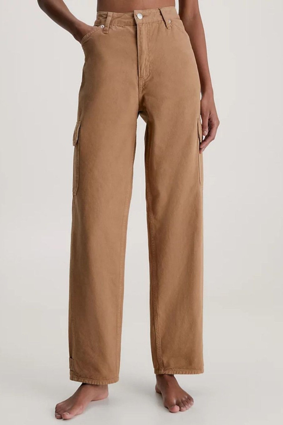 Donna Calvin Klein Jeans | Pantaloni Cargo In Tela In Cotone Donna Biscotto