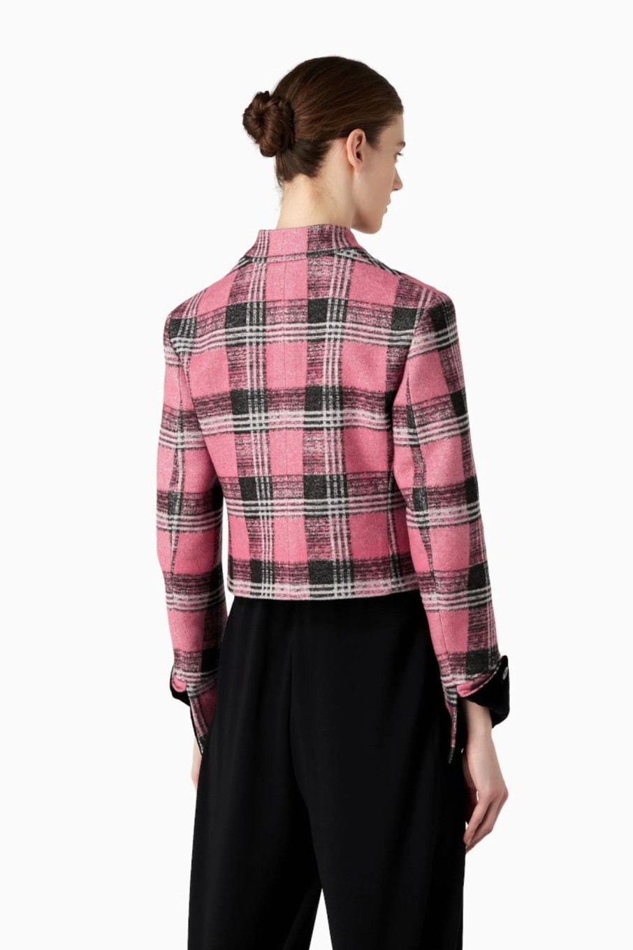 Donna Emporio Armani | Giacca In Misto Lana Tartan Con Dettagli In Velluto Donna Rosa