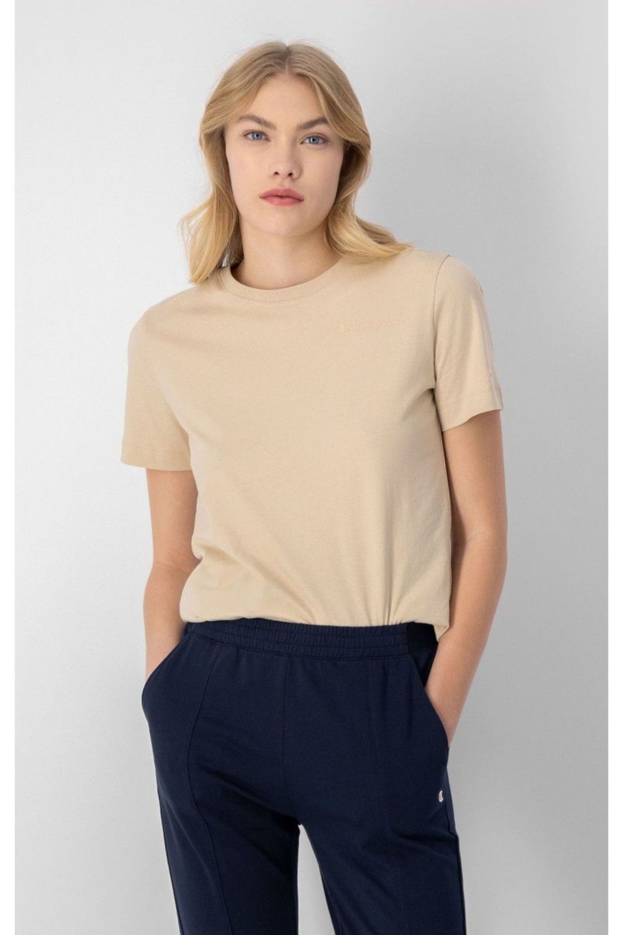 Donna Champion | T-Shirt In Cotone Con Logo Donna Beige