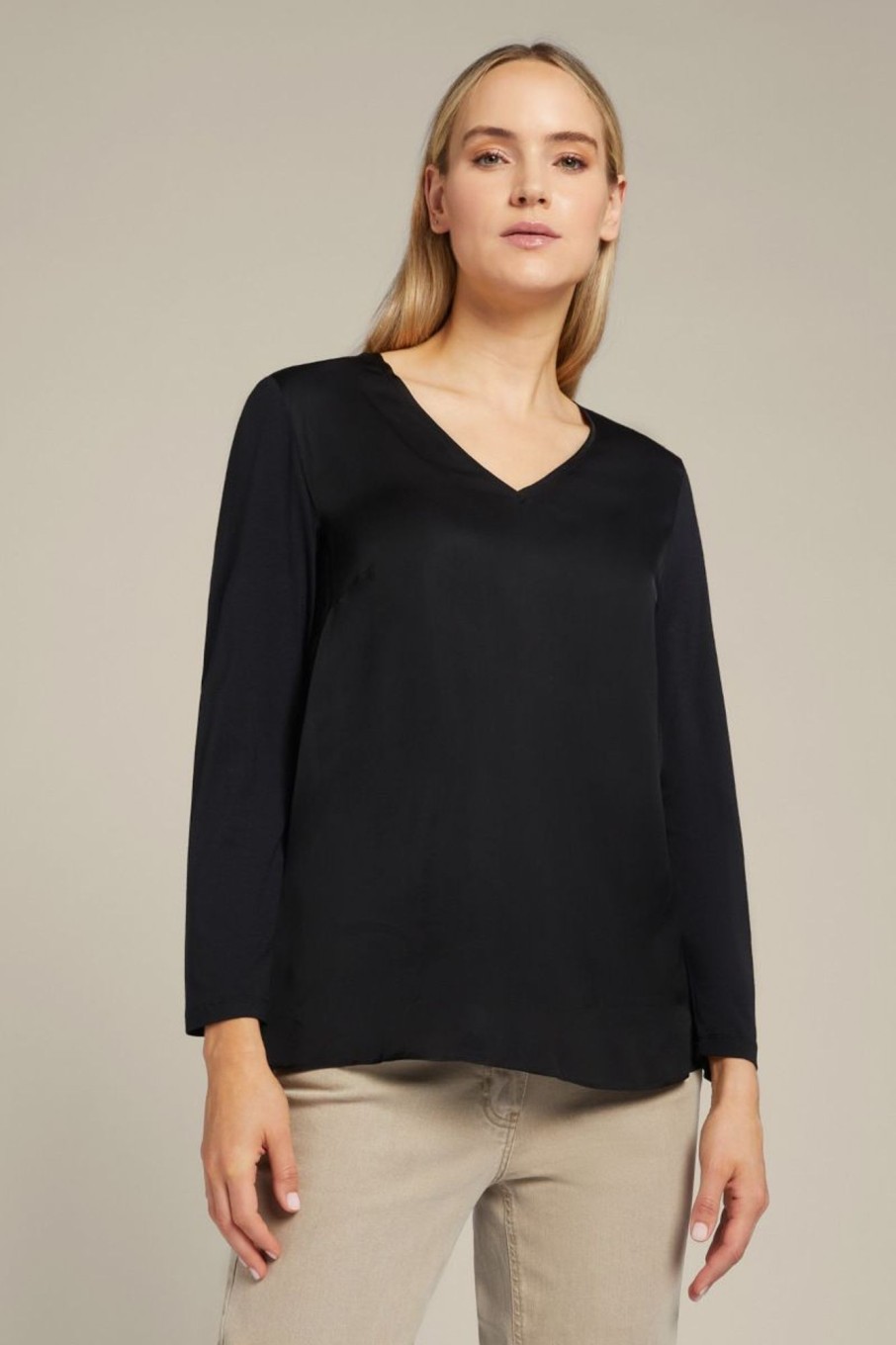 Donna Elena Miro' | Camicia In Due Tessuti Di Eco Viscosa Donna Nero