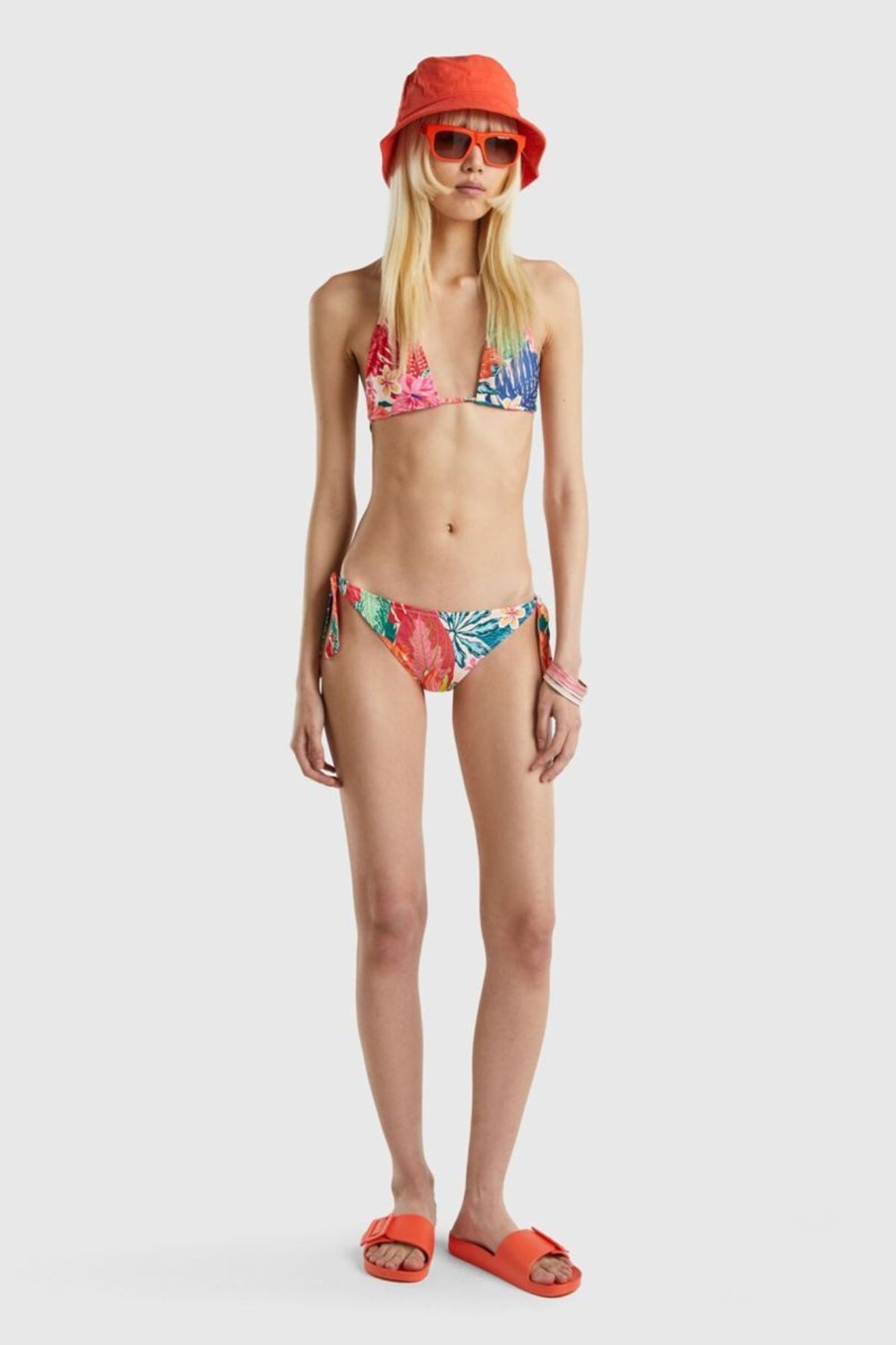 Donna Benetton Bikini | Slip Mare A Fiori Con Fiocchi Donna Fantasia