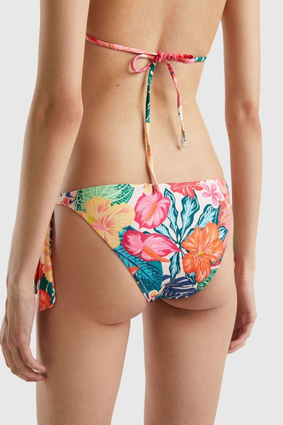 Donna Benetton Bikini | Slip Mare A Fiori Con Fiocchi Donna Fantasia