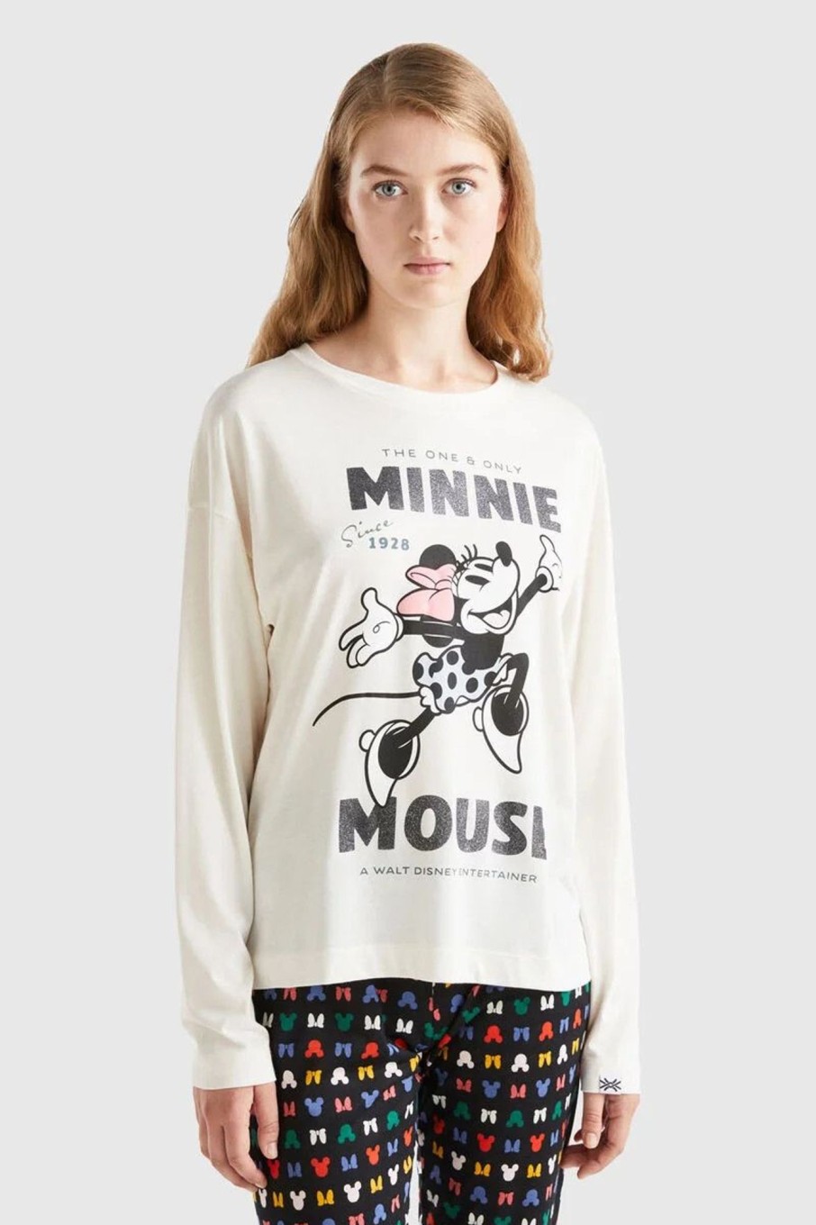 Donna Benetton | Maglia Minnie In Misto Cotone Donna Bianco