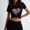 Donna Liu-jo | T-Shirt Con Cuore E Strass Donna Nero