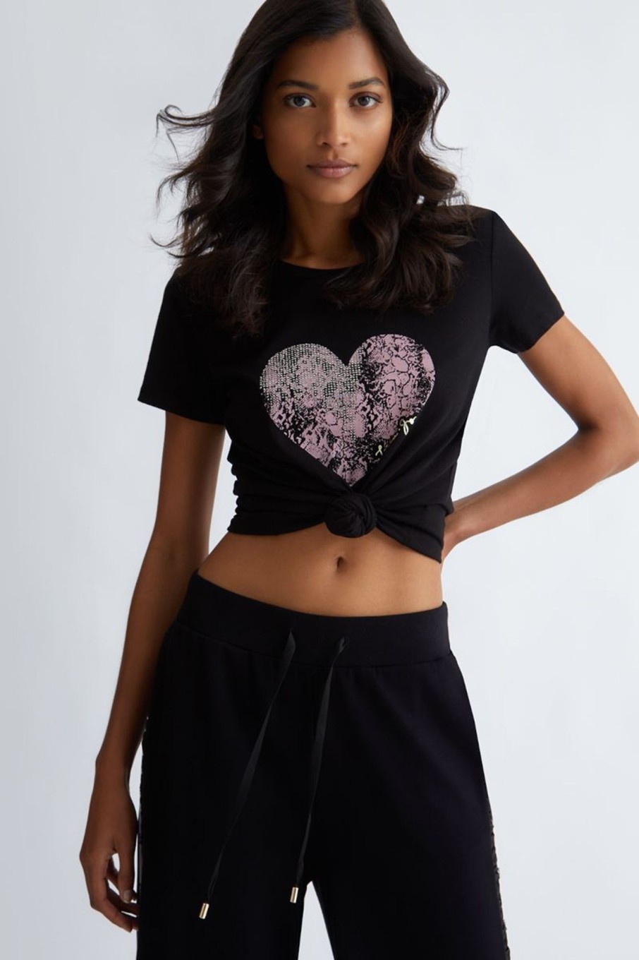 Donna Liu-jo | T-Shirt Con Cuore E Strass Donna Nero